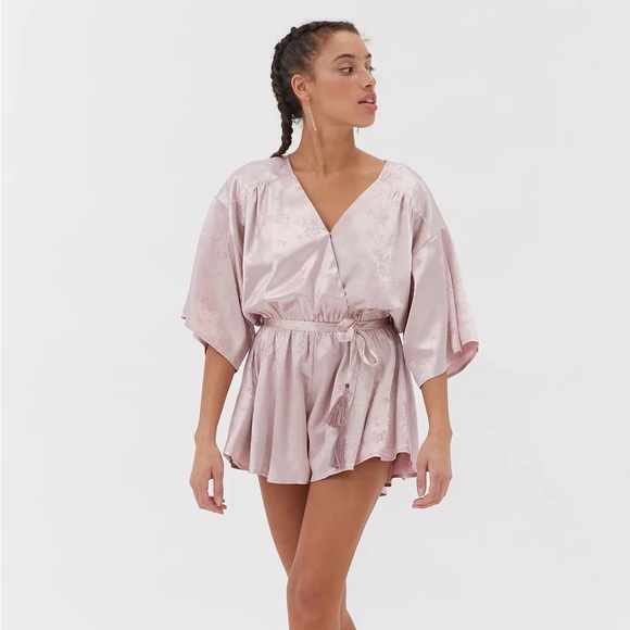 Urban Outfitters Dress Forum Jacquard Satin Robe Romper - Picture 1 of 8